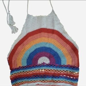 Crochet Rainbow Halter Tank Top - Multicolor